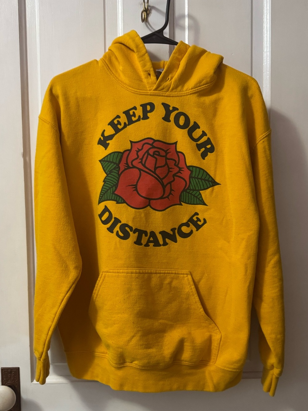 Gildan Yellow Crewneck Hoodie with Red Rose Graphic